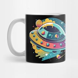 Colorful Watercolor UFO Spaceship Design Mug